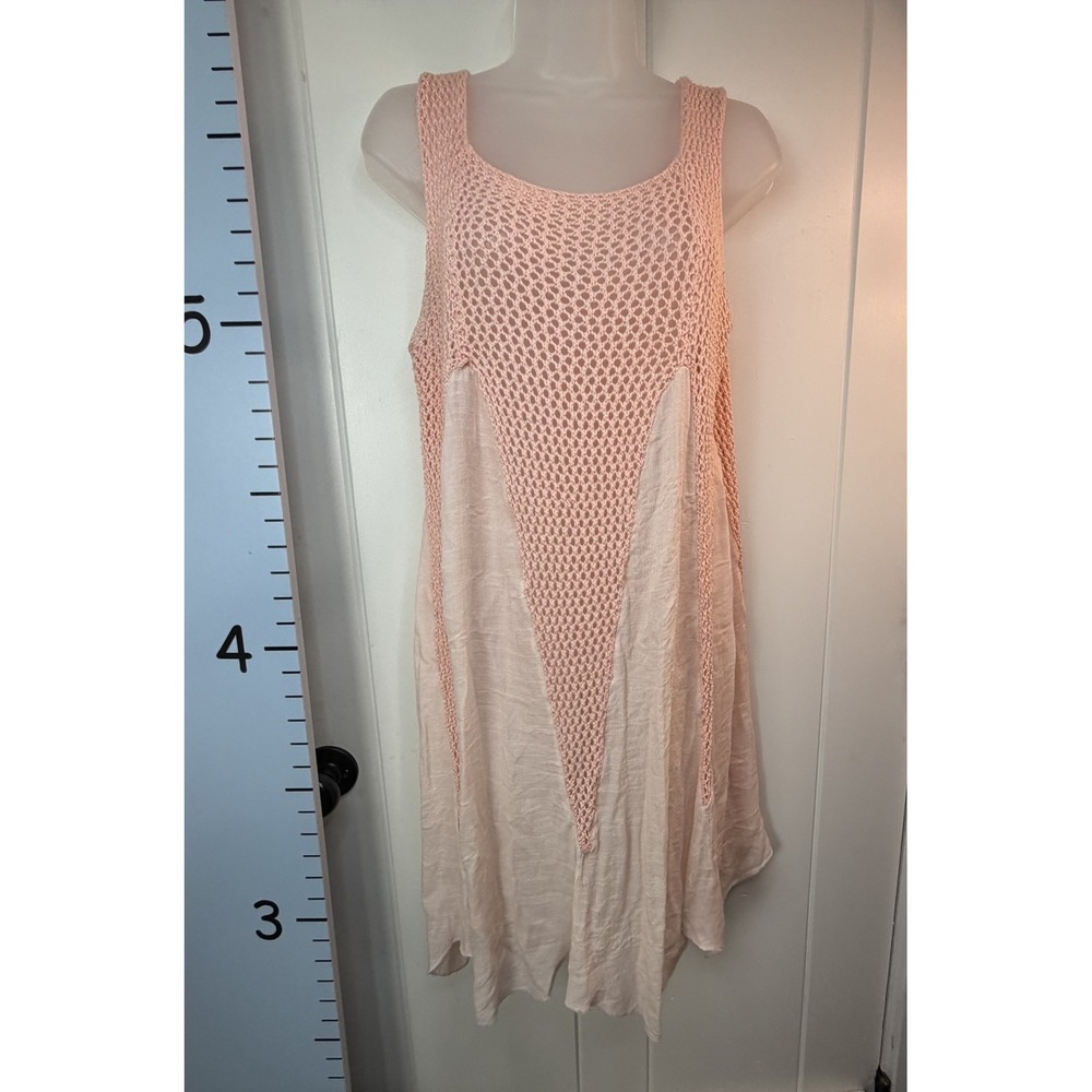 Felicia Fashion Pink Crochet Sheer Swim Cover Up Dress Large Sheer Asymmetrical